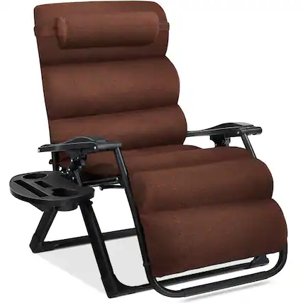 Front. Best Choice Products - Best Choice Products Oversized Zero Gravity Chair, Folding Recliner w/ Removable Cushion, Side Tray - Woodland Brown - Woodland Brown.