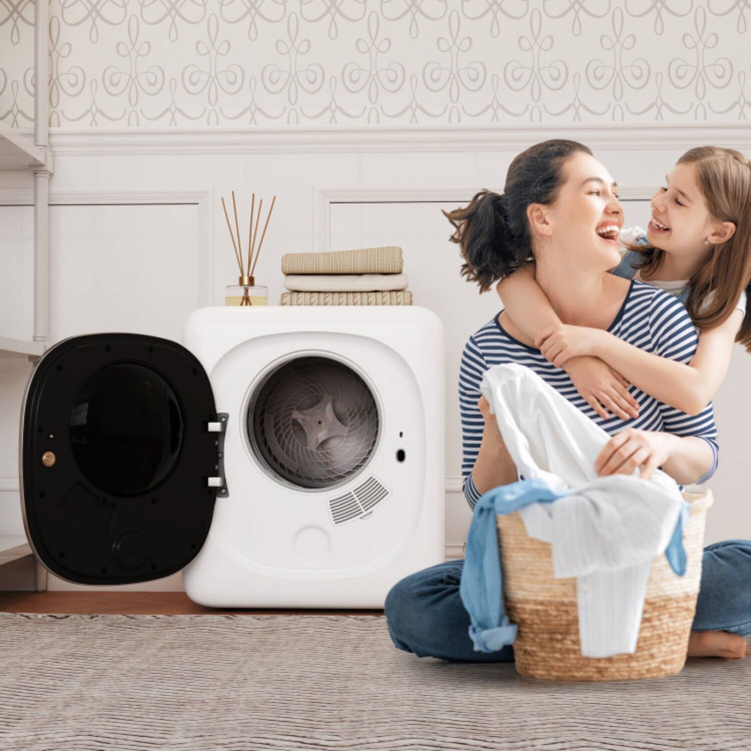 Front. LUCKY ONE - 800W Portable Clothes Dryer 1.5 cu.ft with LED Touch Panel - Stainless Steel Tub - White.