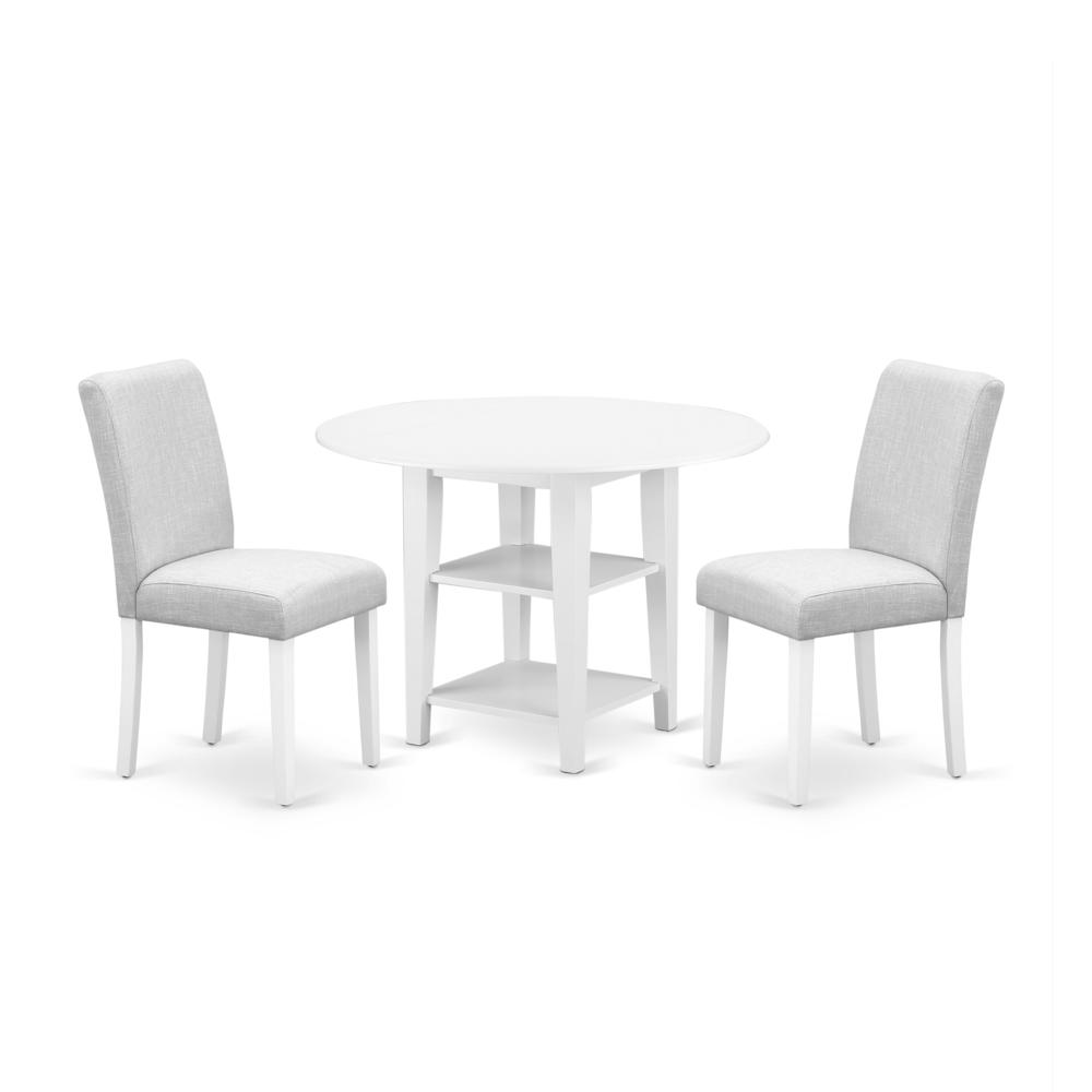 Angle. East West Furniture - Dining Room Set Linen White - Brown.