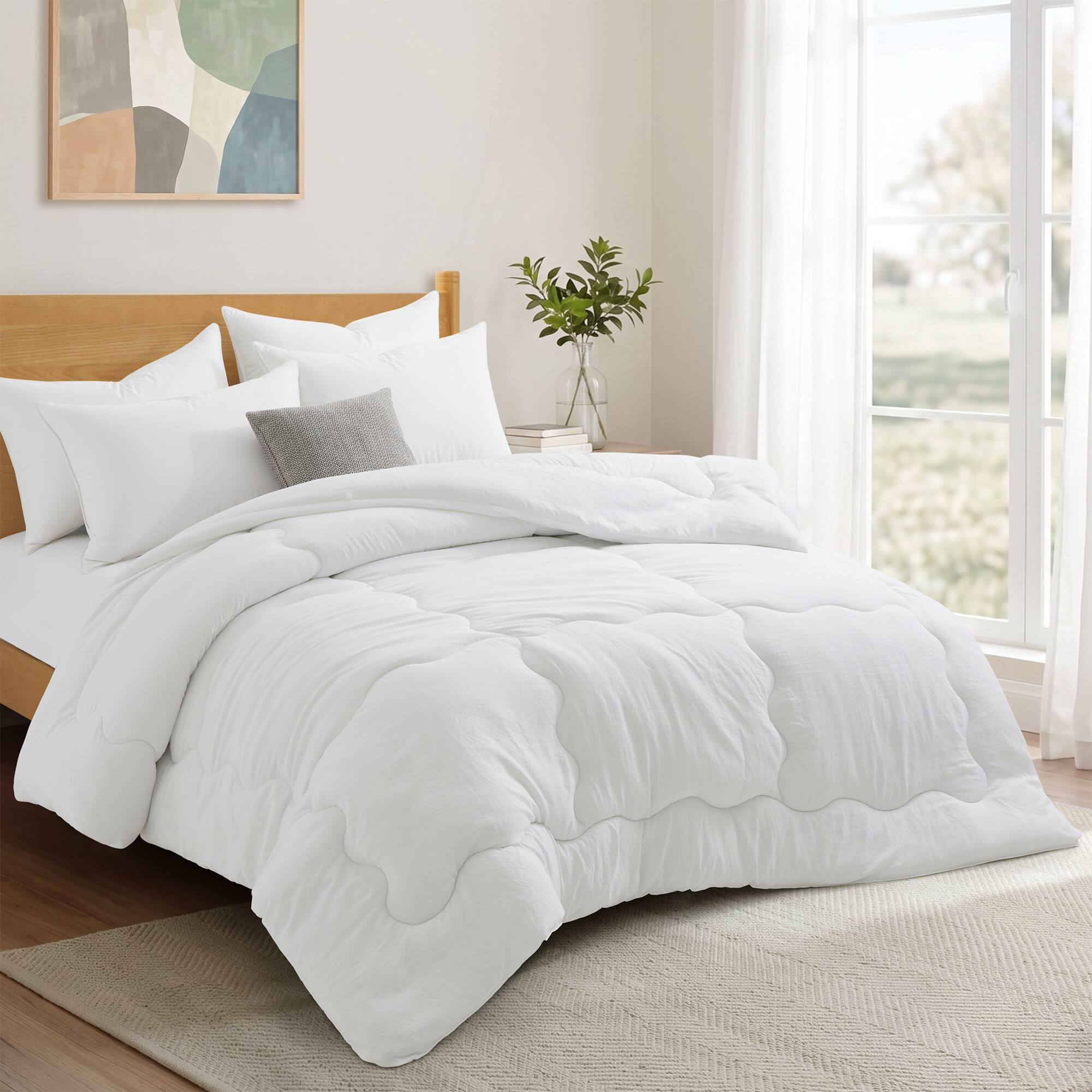 Back. Peace Nest - Peace Nest Antimicrobial Anti-Dust Mite Down Alternative Comforter, All Season Duvet Insert, Queen - White.