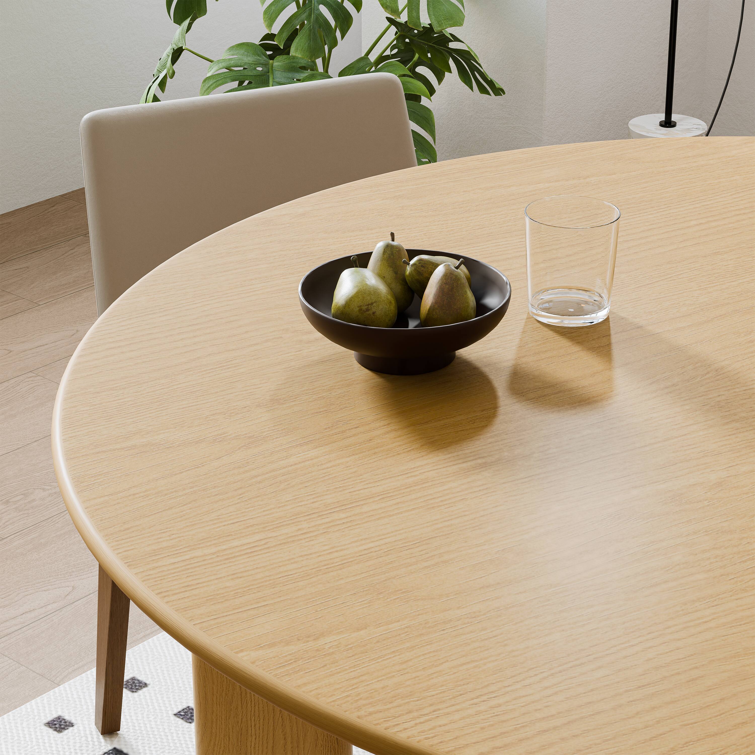 Left. Lirago - 42in. Tapered Leg Round Natural Dining Table Solid Wood Timeless Style,Seats 6 People - Beige.