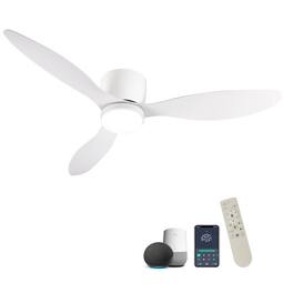 LUCKY ONE - 52" Smart Flush Mount Ceiling Fan with Light WiFi Alexa 6-Speed - Ancient White