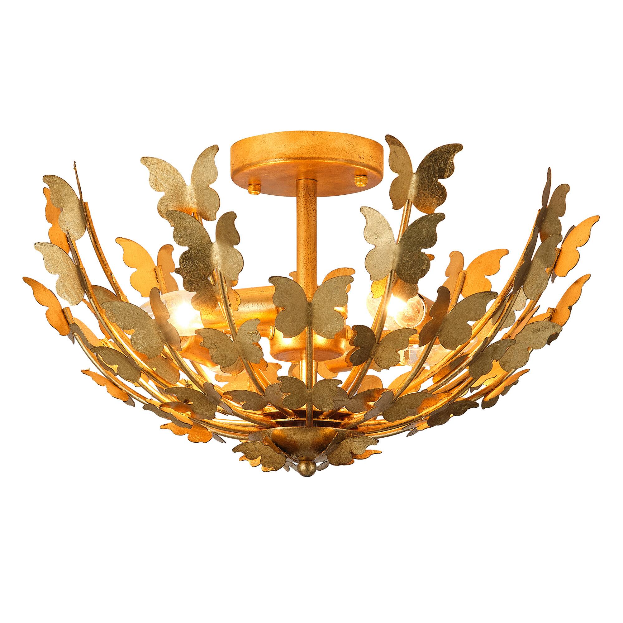 Alt View 4. Parrot Uncle - 18" W Modern Butterfly Design Metal Shade  4-Light Gold Semi-Flush Mount Ceiling Light - Gold.