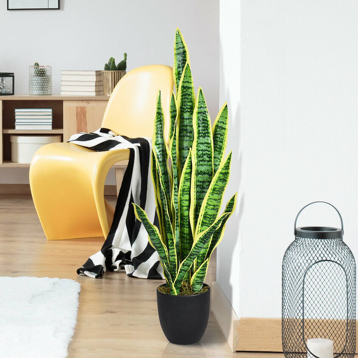 Alt View 7. Gymax - Gymax Artificial Snake Plant 35.5" Fake Sansevieria Indoor-Outdoor Decoration Yellow - Green + Yellow.