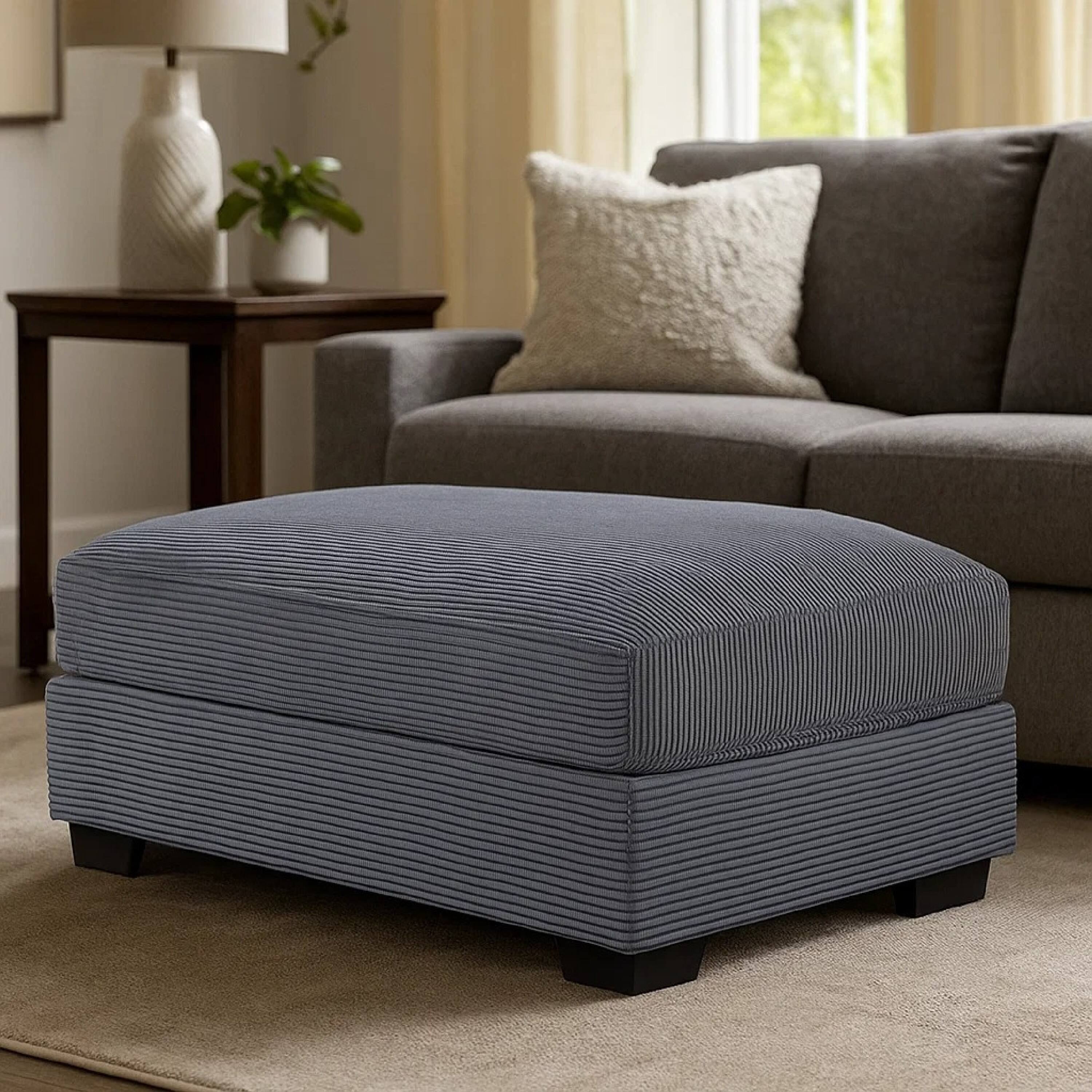 Alt View 6. Manhattan Lane - Lomi Cocktail Ottoman, Dark Gray Corduroy, Black Legs, 45 x 28 Inch - Gray, Black.