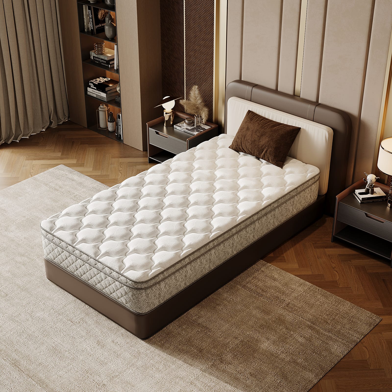 Chateau Abodes - 12'' Twin Hybrid Mattress in a Box with Memory Foam, Pocket Spring & Zoned Support, Medium Firm - Grey+White