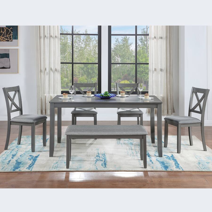 Rectangular Shape Dining Table Loheer 6 Piece Dining Table Set for 6, Rectangular Wood Table with ...