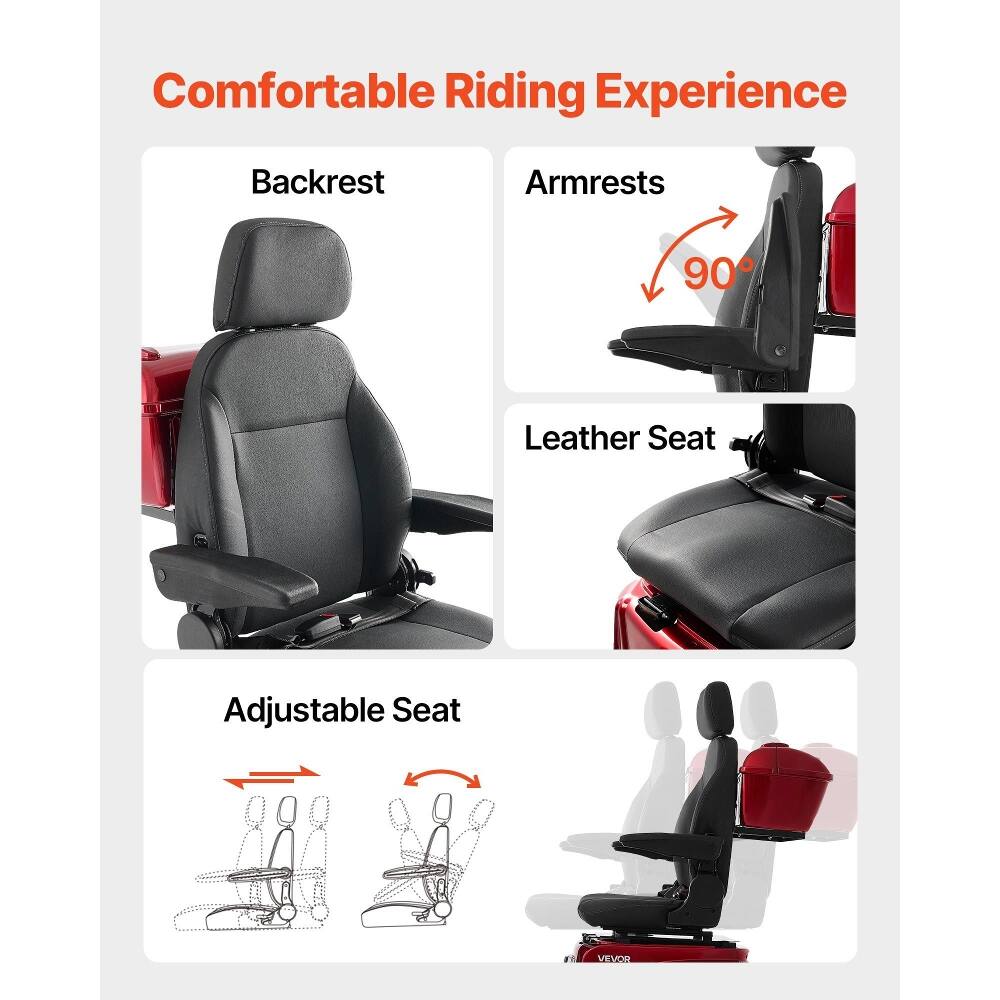 Comfortable Riding Experience  
Backrest  
Armrests 90°  
Leather Seat  
Adjustable Seat