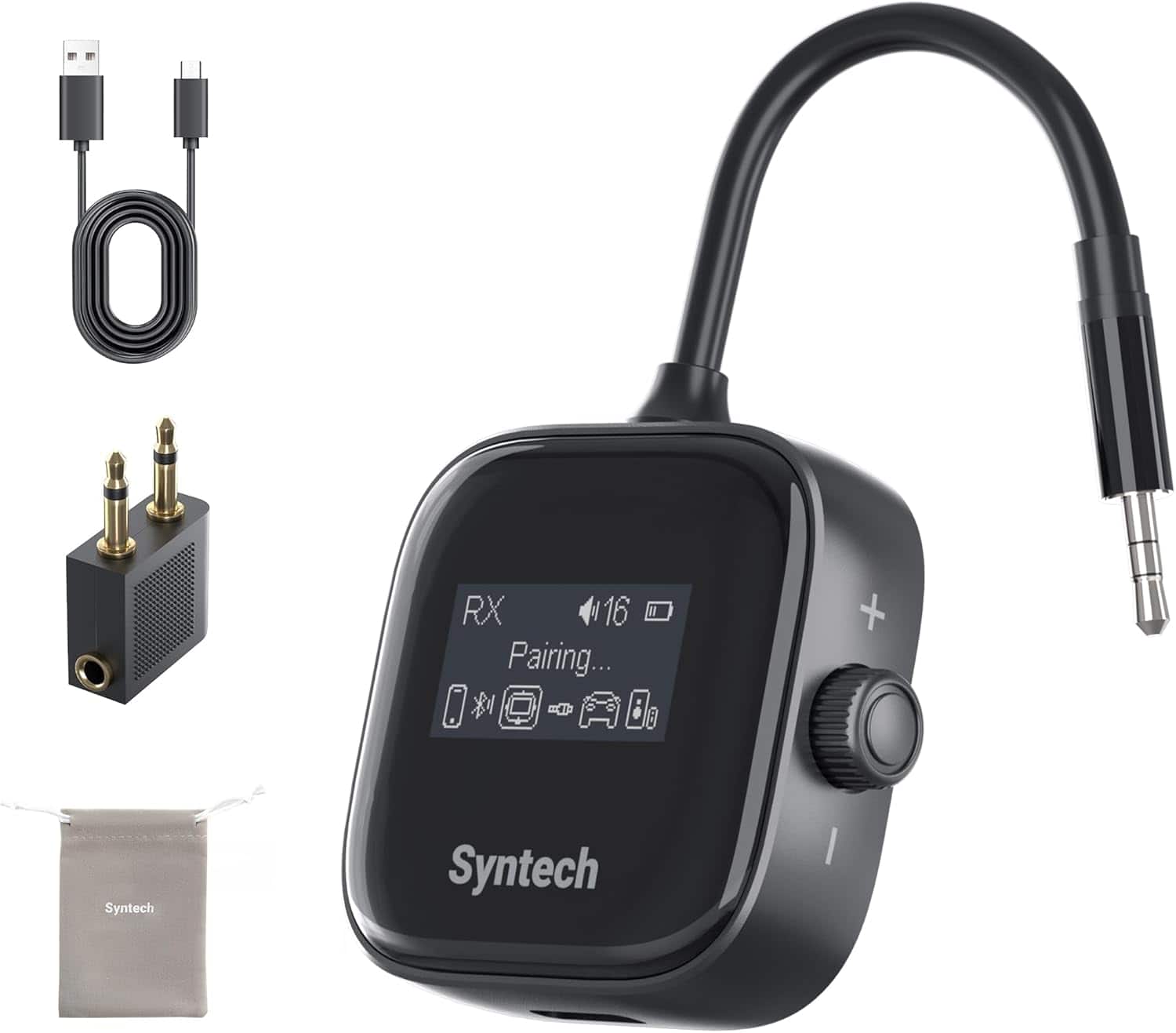 Syntech - Airplane Bluetooth Transmitter Receiver 5.4 Adapter for 2 AirPods or Wireless Headphones - Black