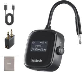 Syntech - Airplane Bluetooth Transmitter Receiver 5.4 Adapter for 2 AirPods or Wireless Headphones - Black