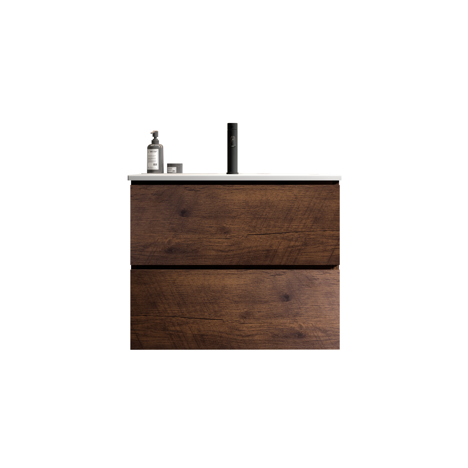 Alt View 7. Boyel Living - 24 Inch Walnut Bathroom Vanity with Ceramic Sink, Large Storage, Floating Design, One-Piece Basin, Pre-Assembled - Walnut.