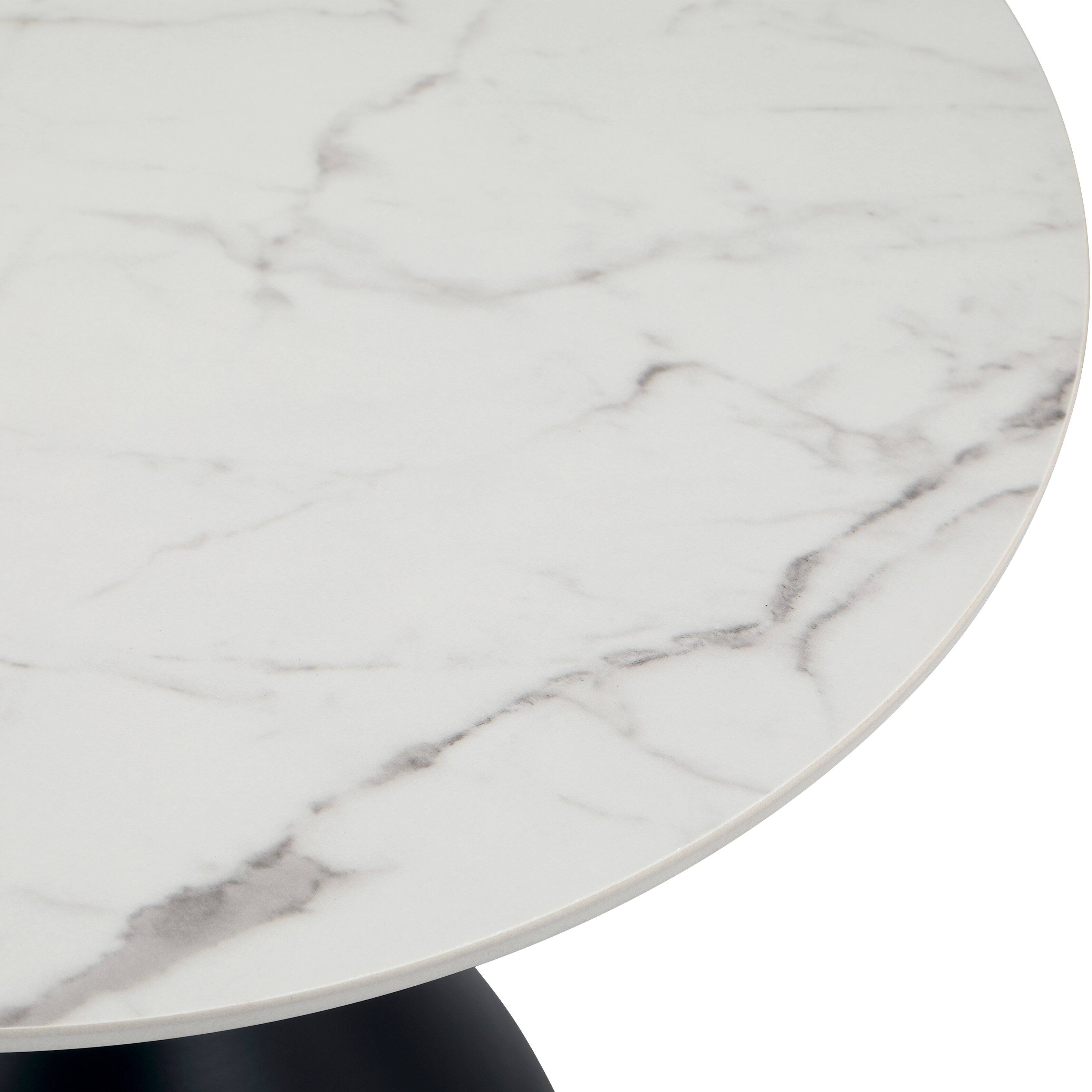 Alt View 7. LeisureMod - Bento Round Sintered Stone Side Table with Pedestal Steel Base for Home/Office - Black.