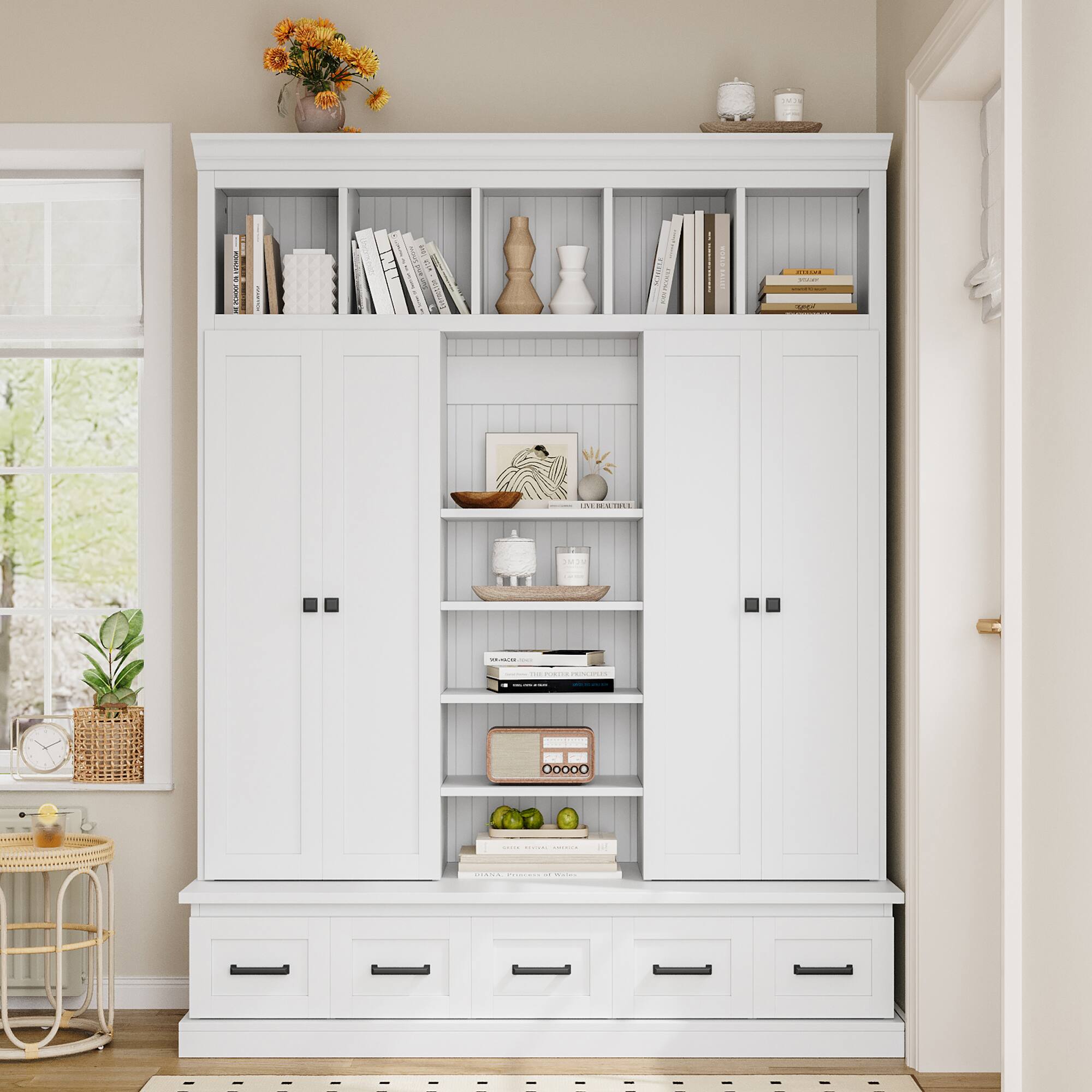 Loheer Modern Entryway Hall Tree with Bench Storage Cabinet Drawers and ...