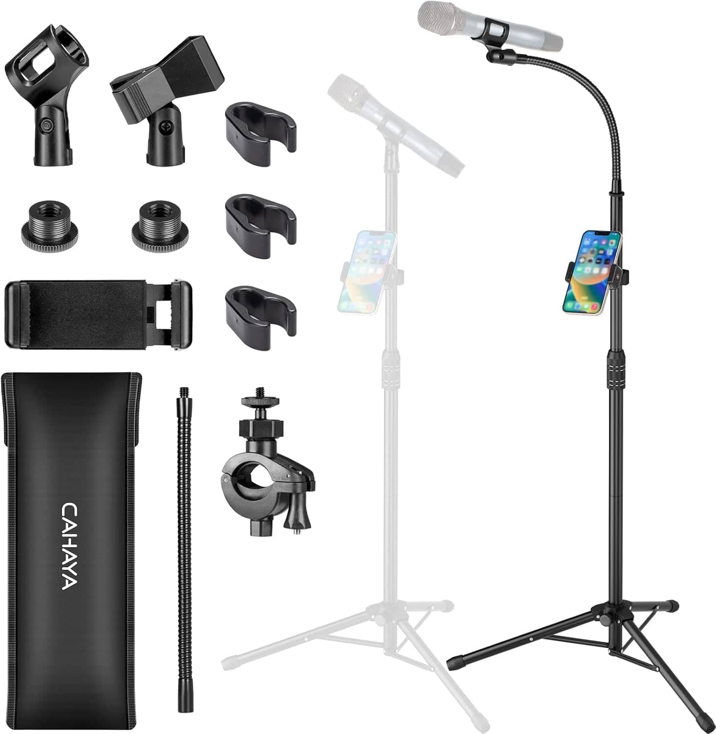 CAHAYA - Dual-use Tripod Microphone Stand with Phone Holder Gooseneck Floor Mic Stand Portable CY0312