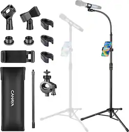 CAHAYA - Dual-use Tripod Microphone Stand with Phone Holder Gooseneck Floor Mic Stand Portable CY0312