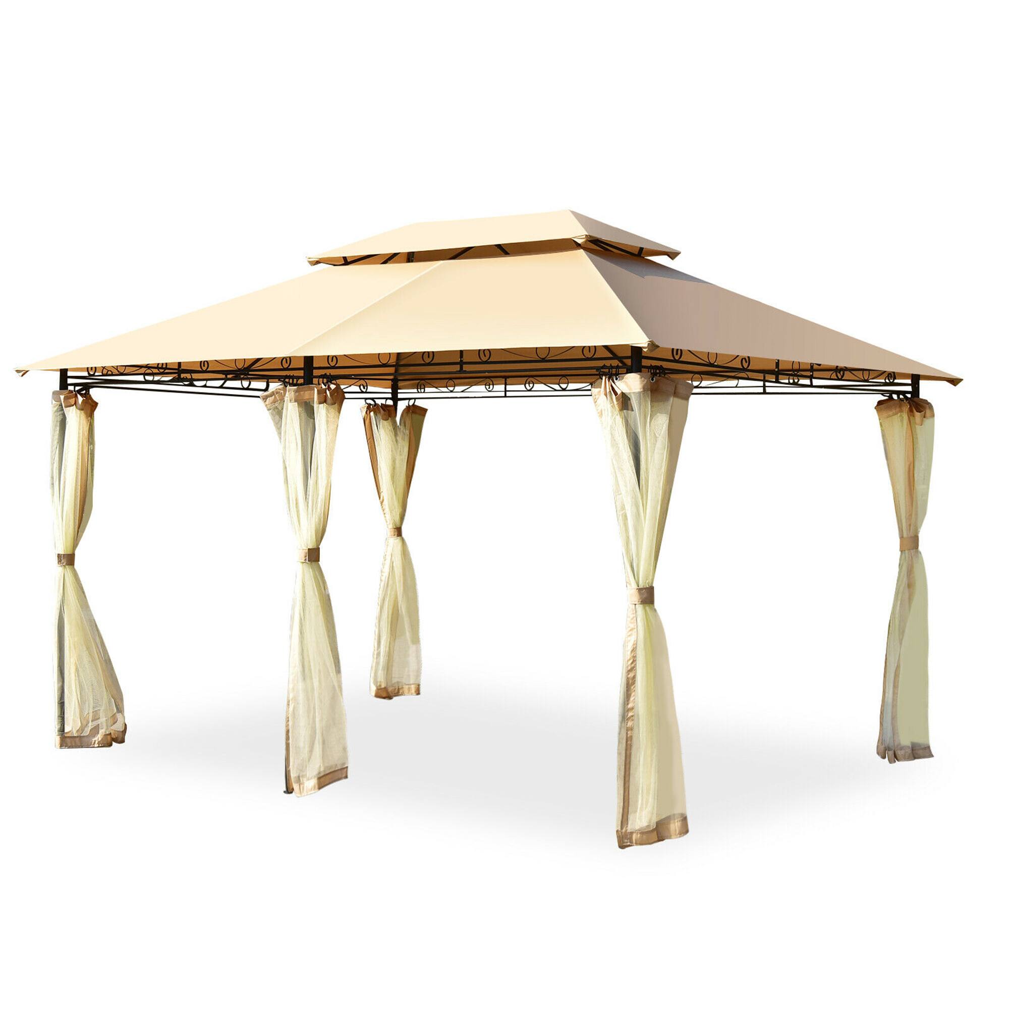 Alt View 9. Gymax - Gymax 2-Tier 10'x13' Steel Gazebo Canopy Tent Shelter Patio Garden Outdoor Netting Tan - Tan.
