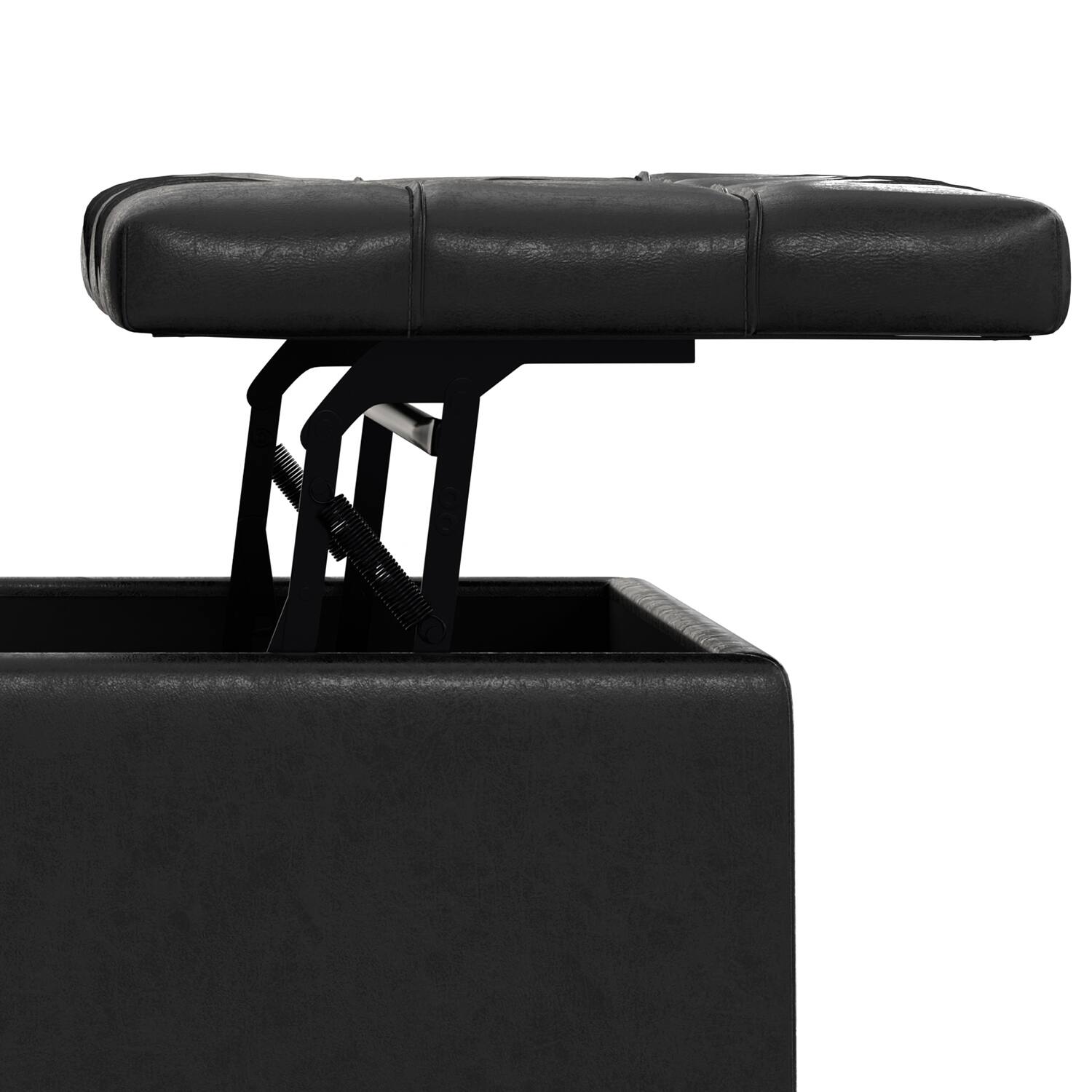 Alt View 9. Simpli Home - Harrison 40 inch Wide Large Square Coffee Table Storage Ottoman in Distressed Black Vegan Leather - Distressed Black.