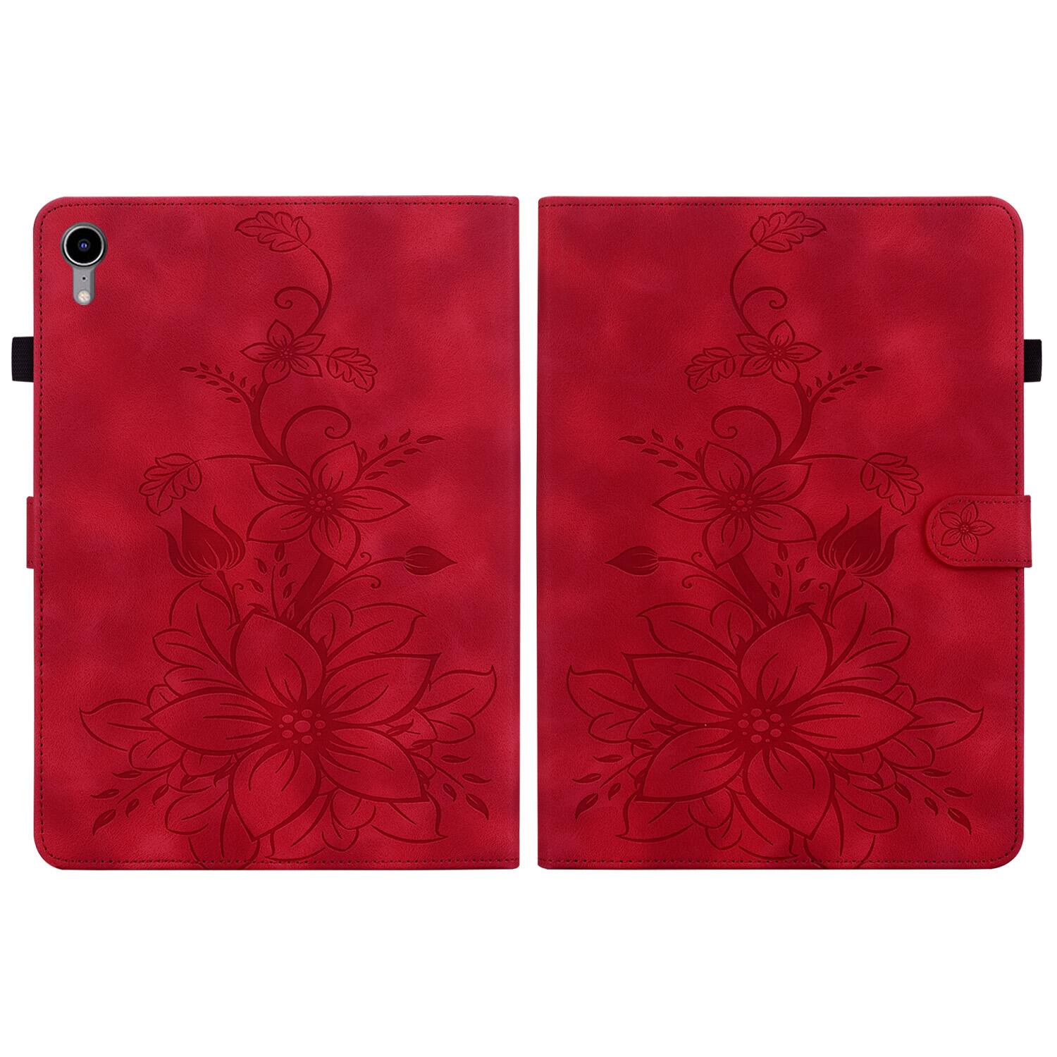 Alt View 1. Dteck - Case for Apple iPad mini (A17 Pro) 2024 & iPad mini 6th Gen 8.3" 2021,Embossed Pattern PU Leather Flip Card Holder Cover - Red.