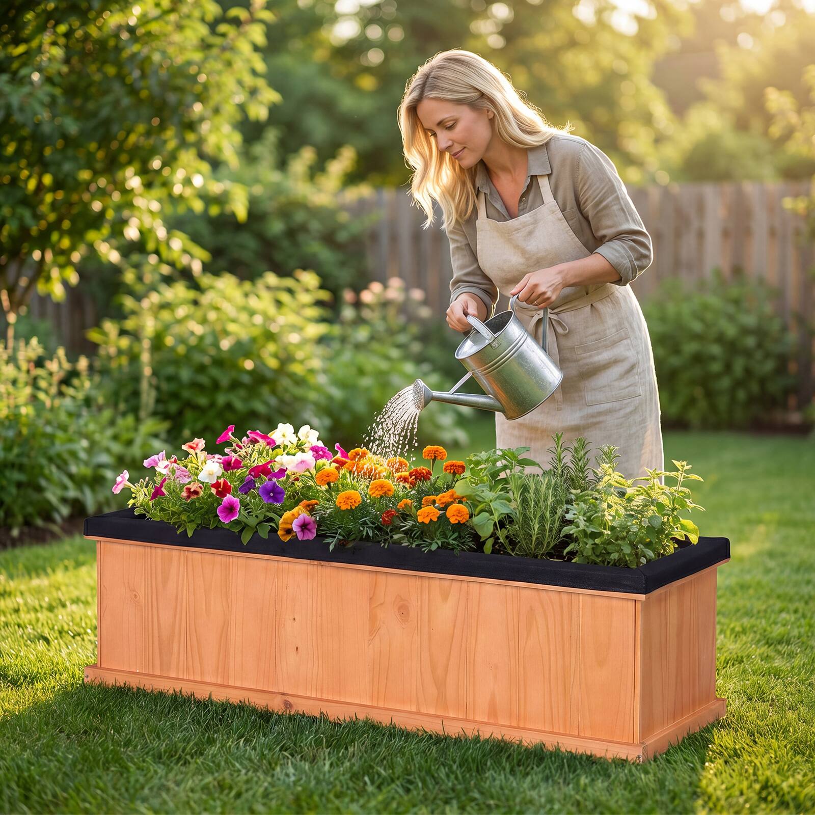 Alt View 3. Gymax - Gymax 2PCS Wooden Raised Garden Bed w/Drainage Holes & Liner Fir Wood Planter Box - Orange.