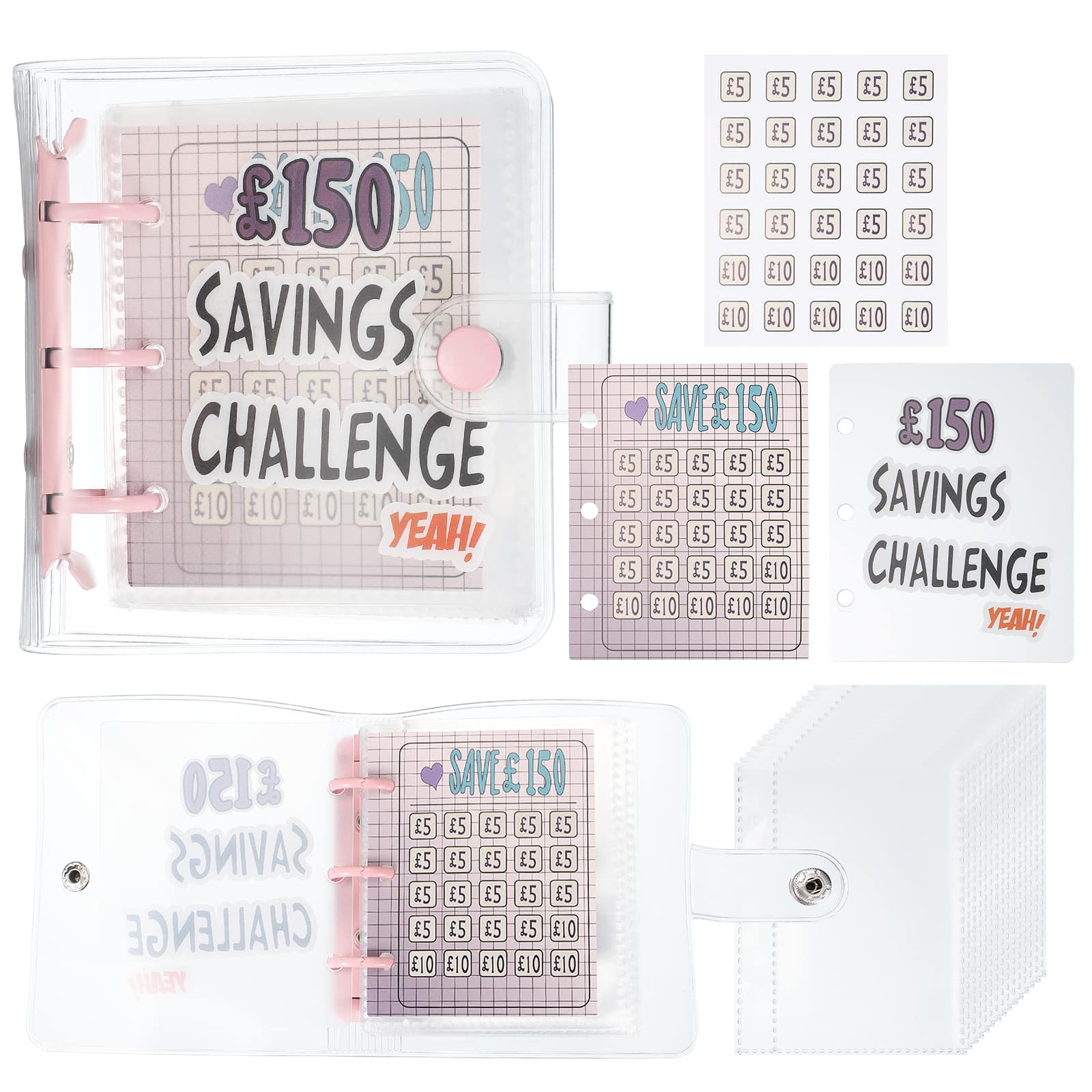 Unique Bargains - 150 Pounds Savings Challenge Book, Money Saving Binder with 25 Reusable Envelopes for Budgeting & Financial Planning - Pink