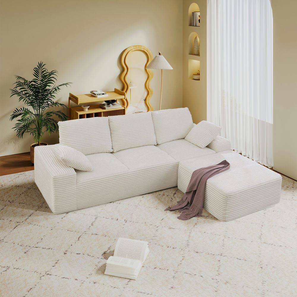 Alt View 2. Kadyn - 103.5" Cloud Modular Sectional, Modern Corduroy Chaise Lounge with Deep Comfort Seating, Off White - White.