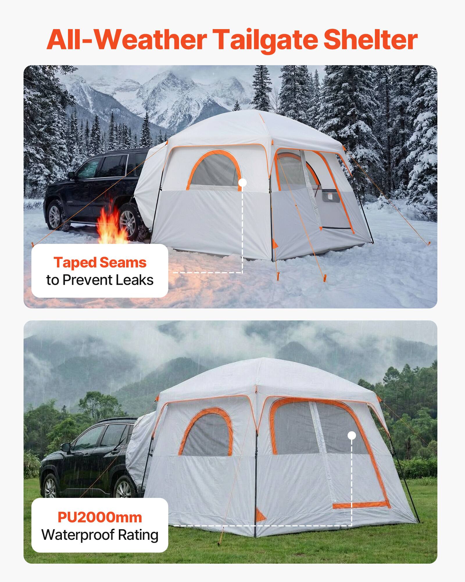 All-Weather Tailgate Shelter

- Taped Seams to Prevent Leaks
- PU2000mm Waterproof Rating