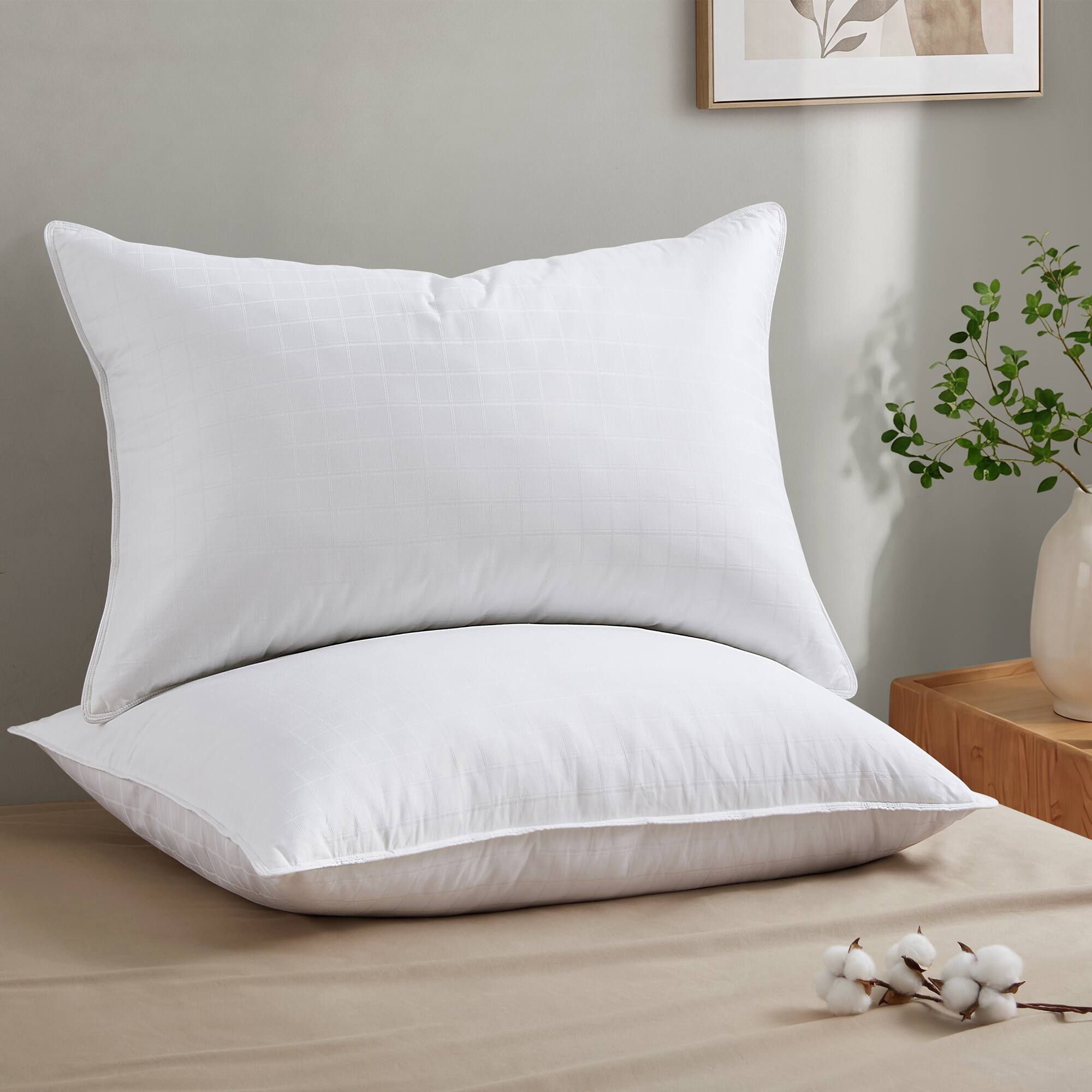 Angle. Peace Nest - Peace Nest Cotton Jacquard Medium-Firm Goose Feather Bed Pillows Set of 2, King - White.