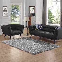 Modway - Solvea Moroccan Trellis Shag Area Rug - Gray and Ivory