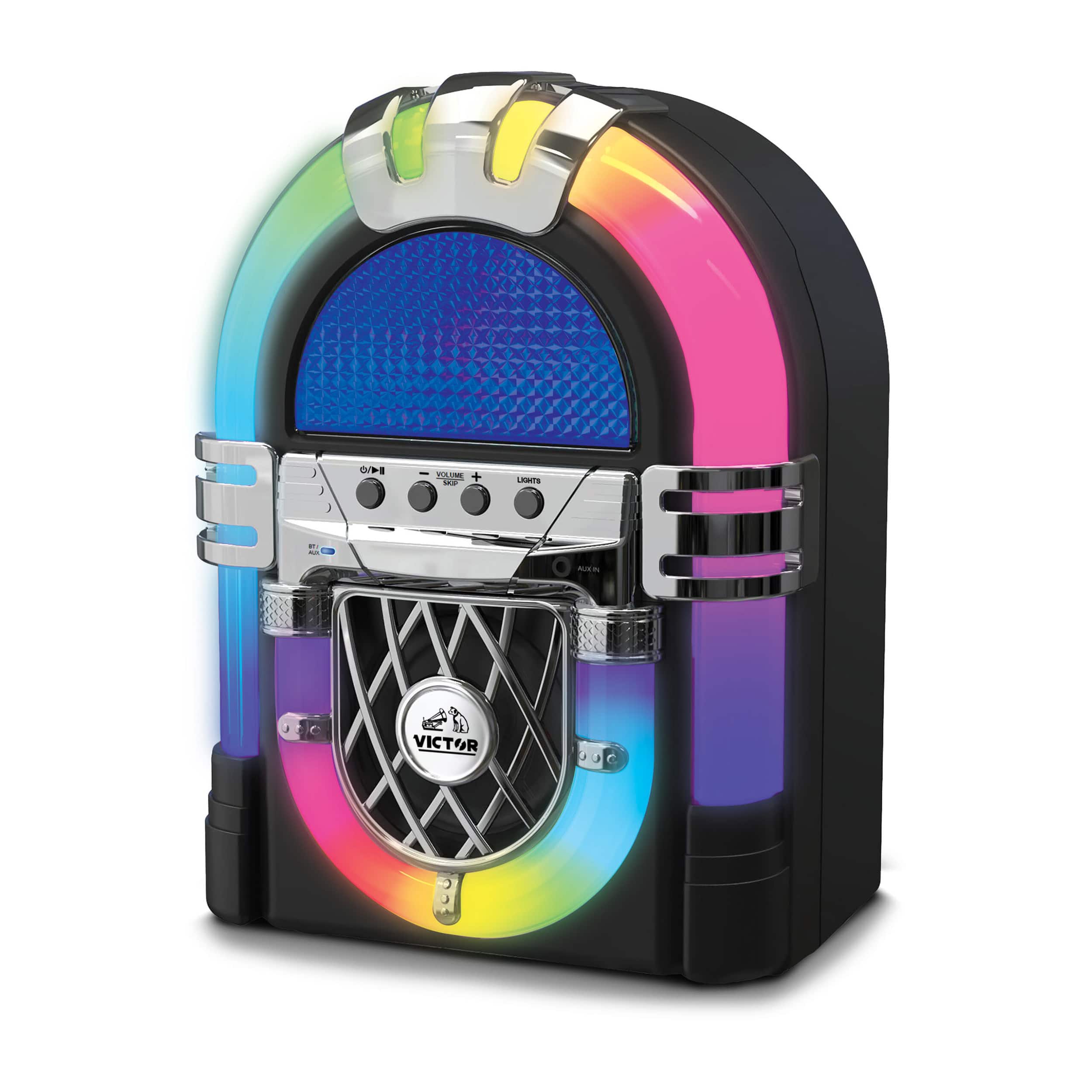 Victor - Mini Bluetooth Jukebox with Multicolor LED Lighting - Black and Multi