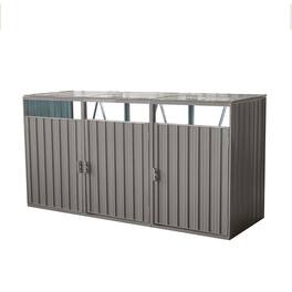 Mondawe - 3 Trash Cans Stainless Galvanized Steel Outdoor Bin Shed - Gray