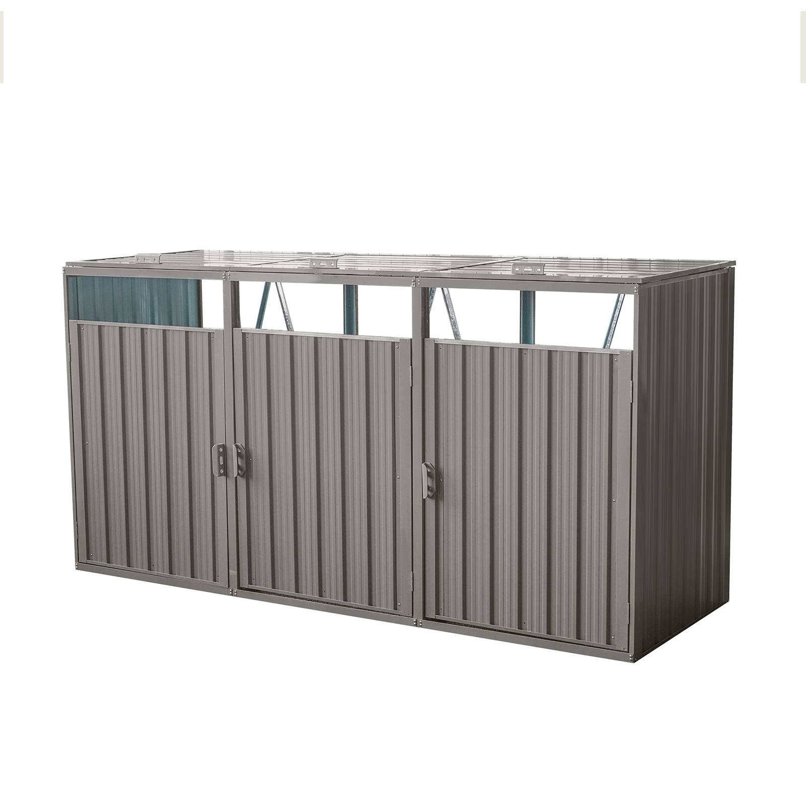 Front. Mondawe - 3 Trash Cans Stainless Galvanized Steel Outdoor Bin Shed - Grey.
