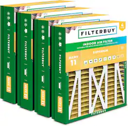 Filterbuy - 21x23.5x5 MERV 11 Pet & Allergy Defense, Pleated HVAC AC Furnace Air Filters Replacement for Trane & More (4-Pack) - Gold