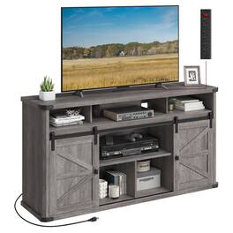 Songmics Home - TV Stand for TVs up to 65 Inches, Farmhouse Entertainment Center with Sliding Barn Doors, TV Console Table - Misty Gray