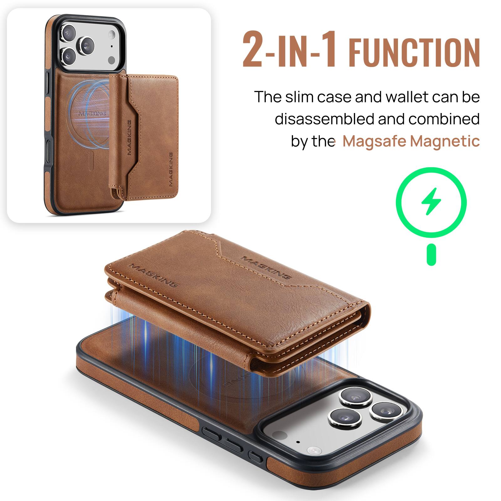 MARWE MASKING MAGINE 2-IN-1 FUNCTION  
The slim case and wallet can be disassembled and combined by the Magsafe Magnetic