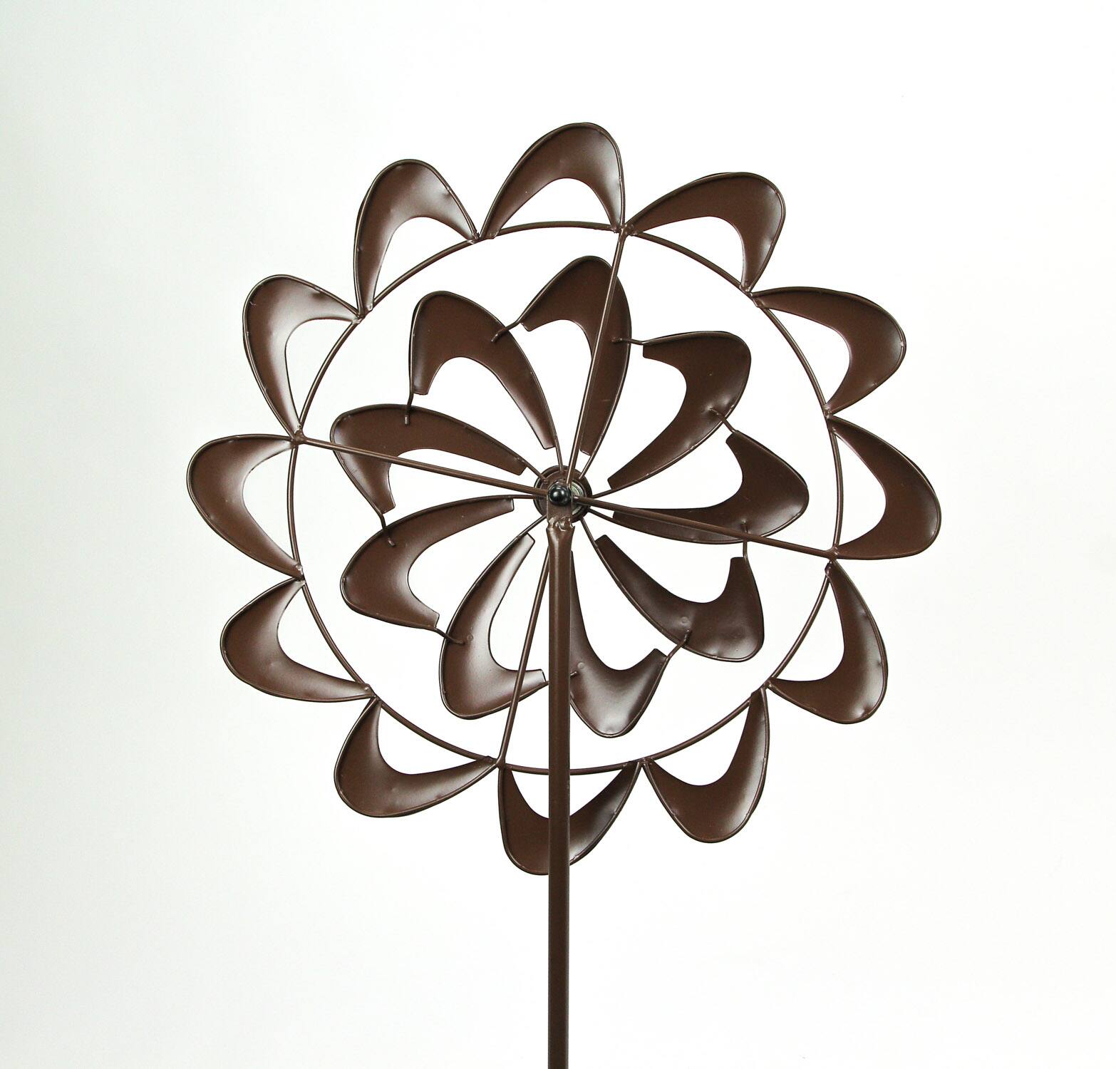 Alt View 2. Transpac - Aged Copper Finish Kaleidoscope Swoosh Kinetic 55 inches Tall Wind Spinner Garden Stake - Brown.