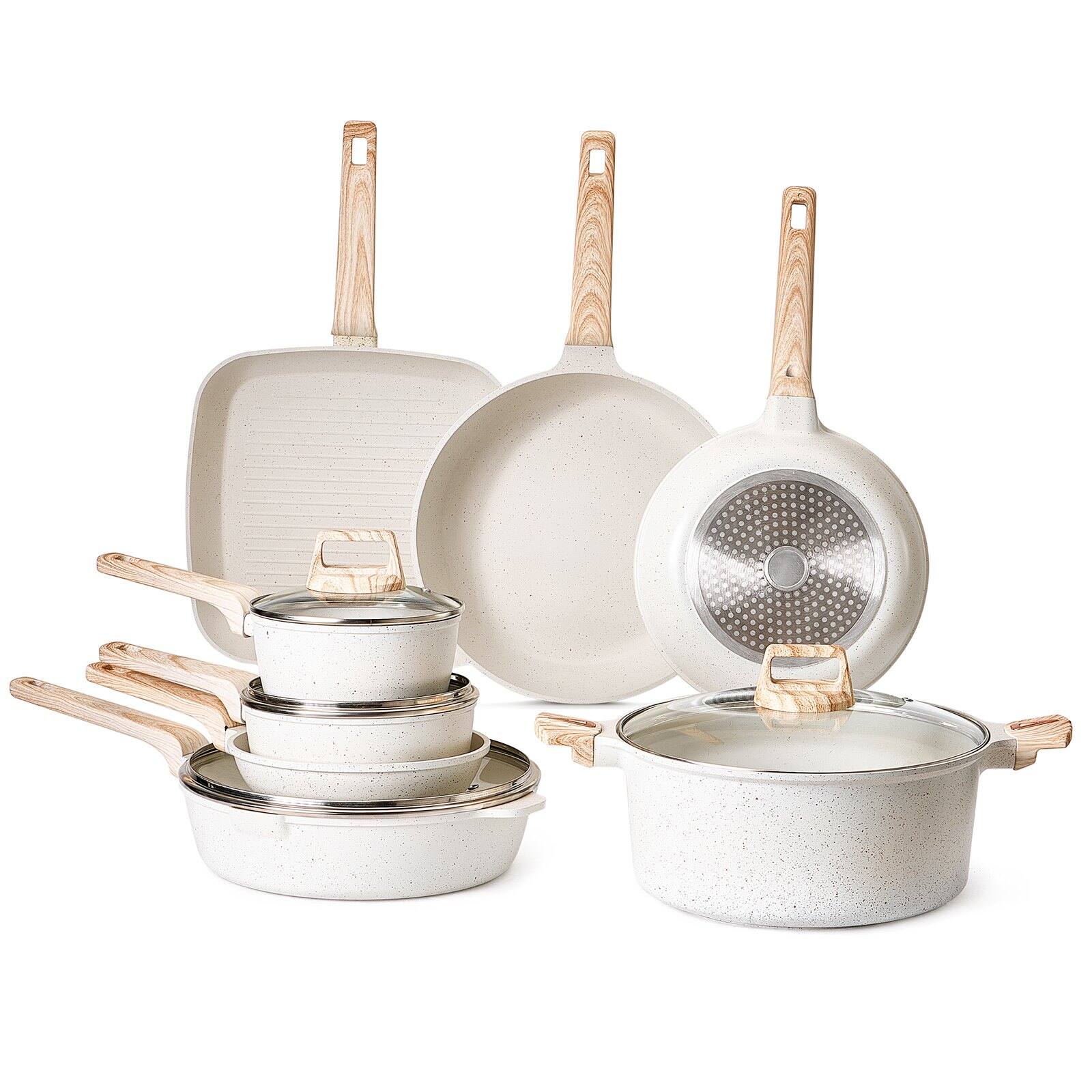 Alt View 10. Glintex - 19 Piece Pots and Pans Set Nonstick, Induction Cookware with Frying, Sauce, and Saute Pans with Glass Lids - White.