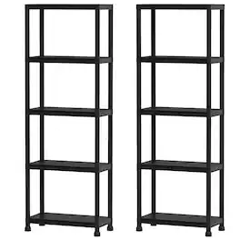 Costway - 2 PCS 5-Tier Heavy-Duty Plastic Storage Shelves Freestanding Garage Shelving Unit - Black