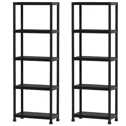 Front. Costway - Costway 2 PCS 5-Tier Heavy-Duty Plastic Storage Shelves Freestanding Garage Shelving Unit - Black.
