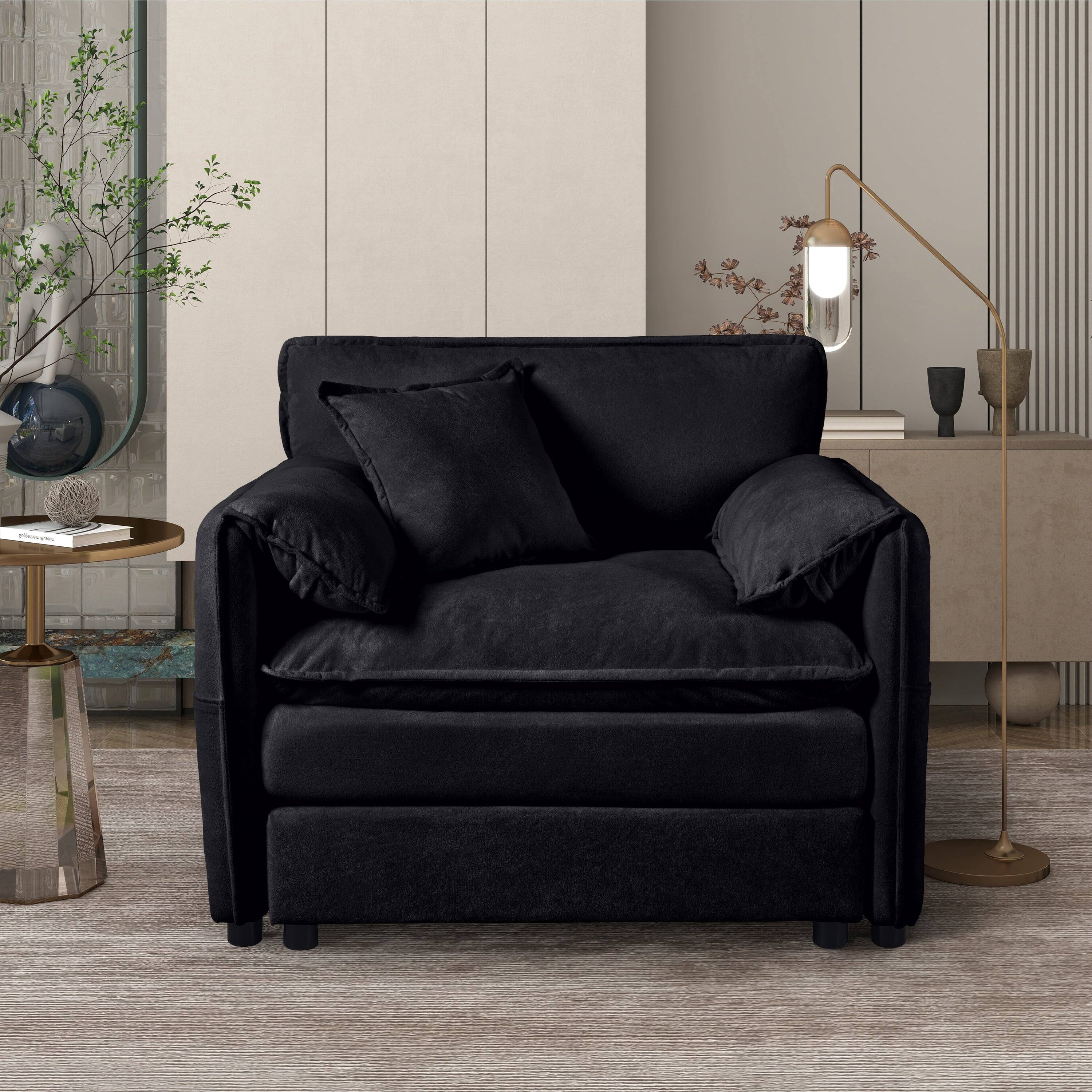 Boyel Living - Modern Minimalist Black Chenille Sofa with Side Storage Pockets 1-Seat - Black