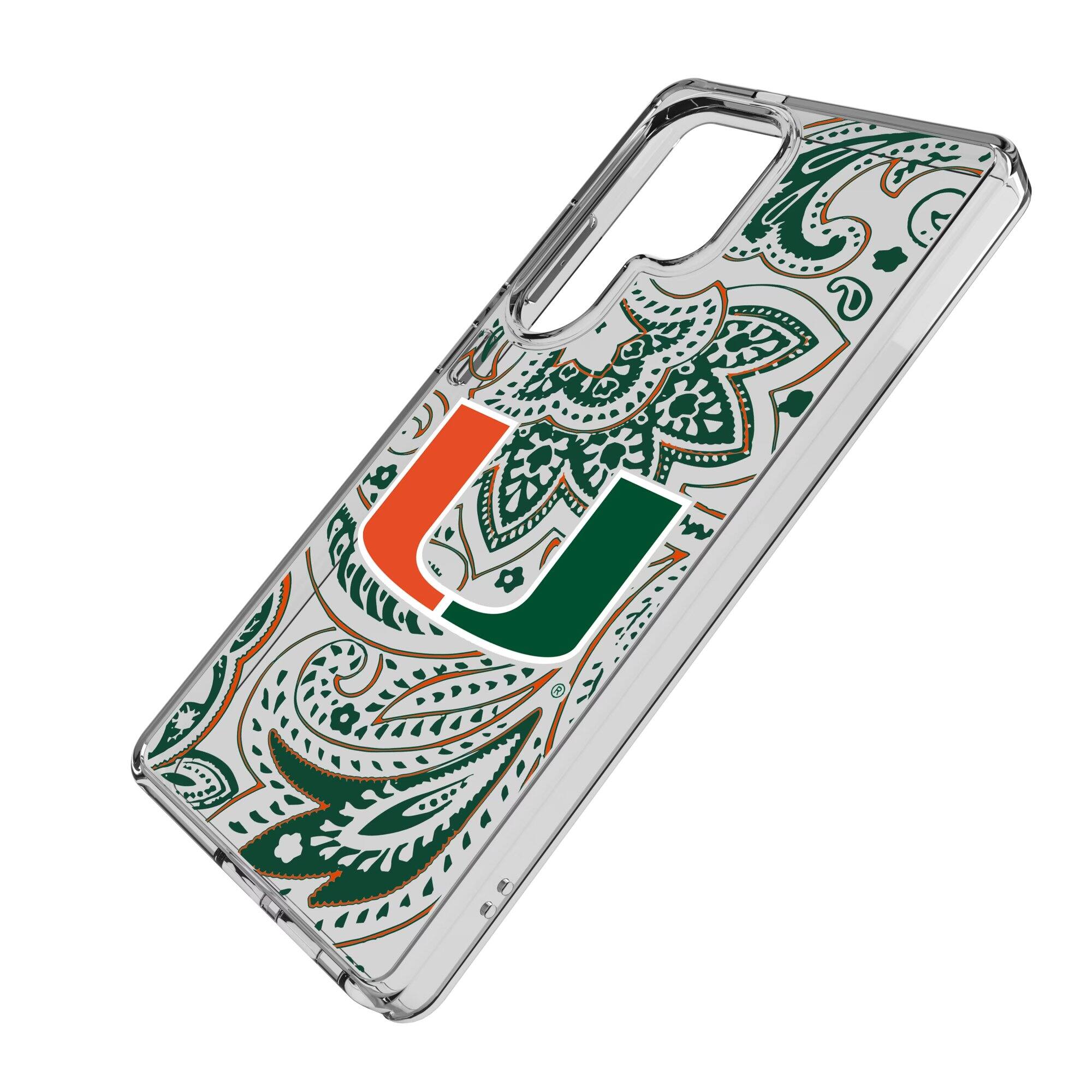 Alt View 1. Keyscaper - Miami Hurricanes Paisley Galaxy Clear Case - S25 - Multicolor.