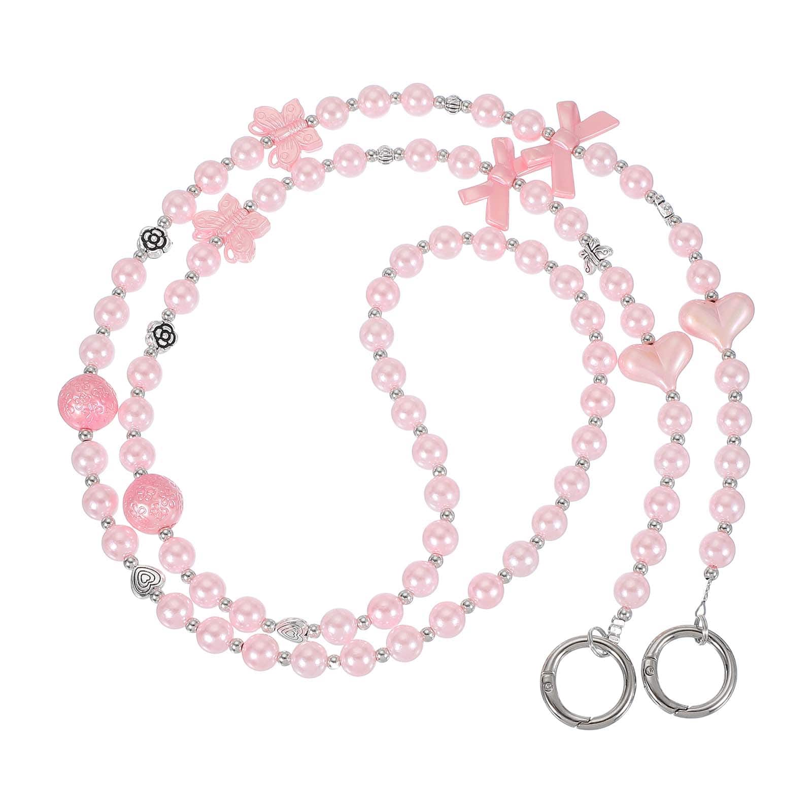 Photos - Case Unique Bargains  1pc Pearl Beaded Bow Butterfly Universal Phone Wrist Strap Cute Charm for Women Girls Smartphones - Pink 