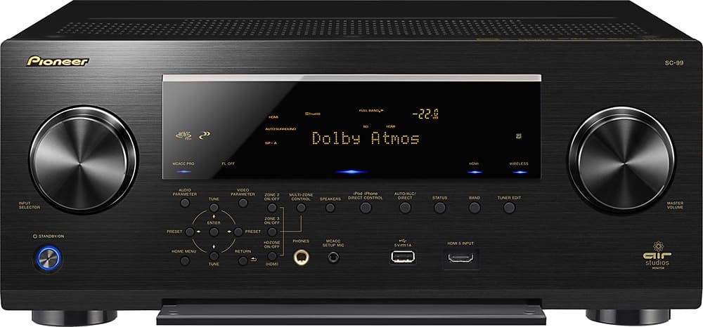 Front. Pioneer - 850W 9.2-Ch. Network-Ready 4K Ultra HD and 3D Pass-Through A/V Home Theater Receiver - Black.