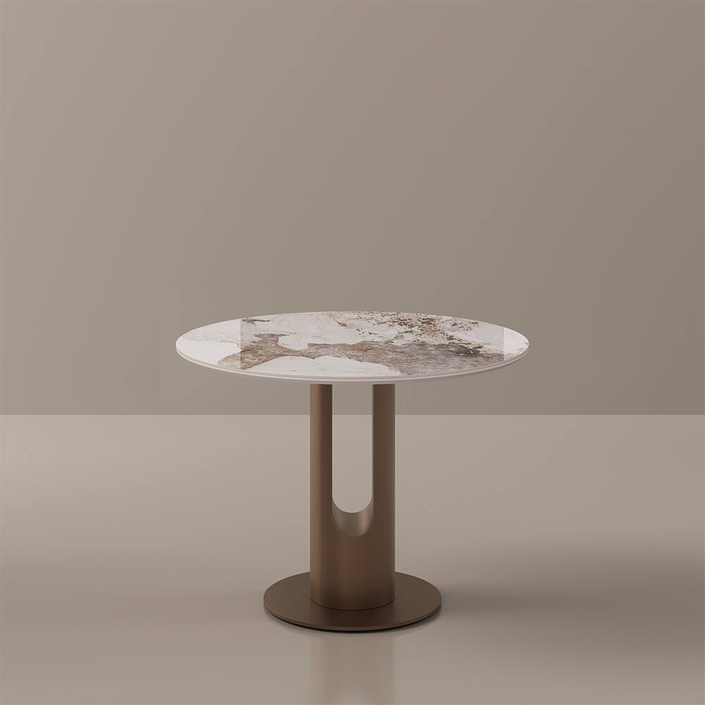 Alt View 8. POVISON - 32" Modern Bistro Table for Kitchen & Compact Spaces, Glossy Pandora Sintered Stone Top with Bronze Metal Base - Pandora.