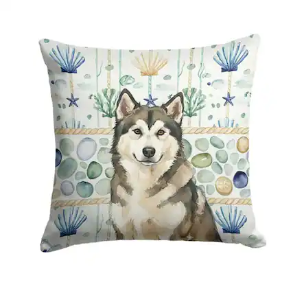 Front. Kitcheniva - 18" x 18" Coastal Sea Design Throw Pillow Home Decor Alaskan Malamute Sable And White - Multicolor.