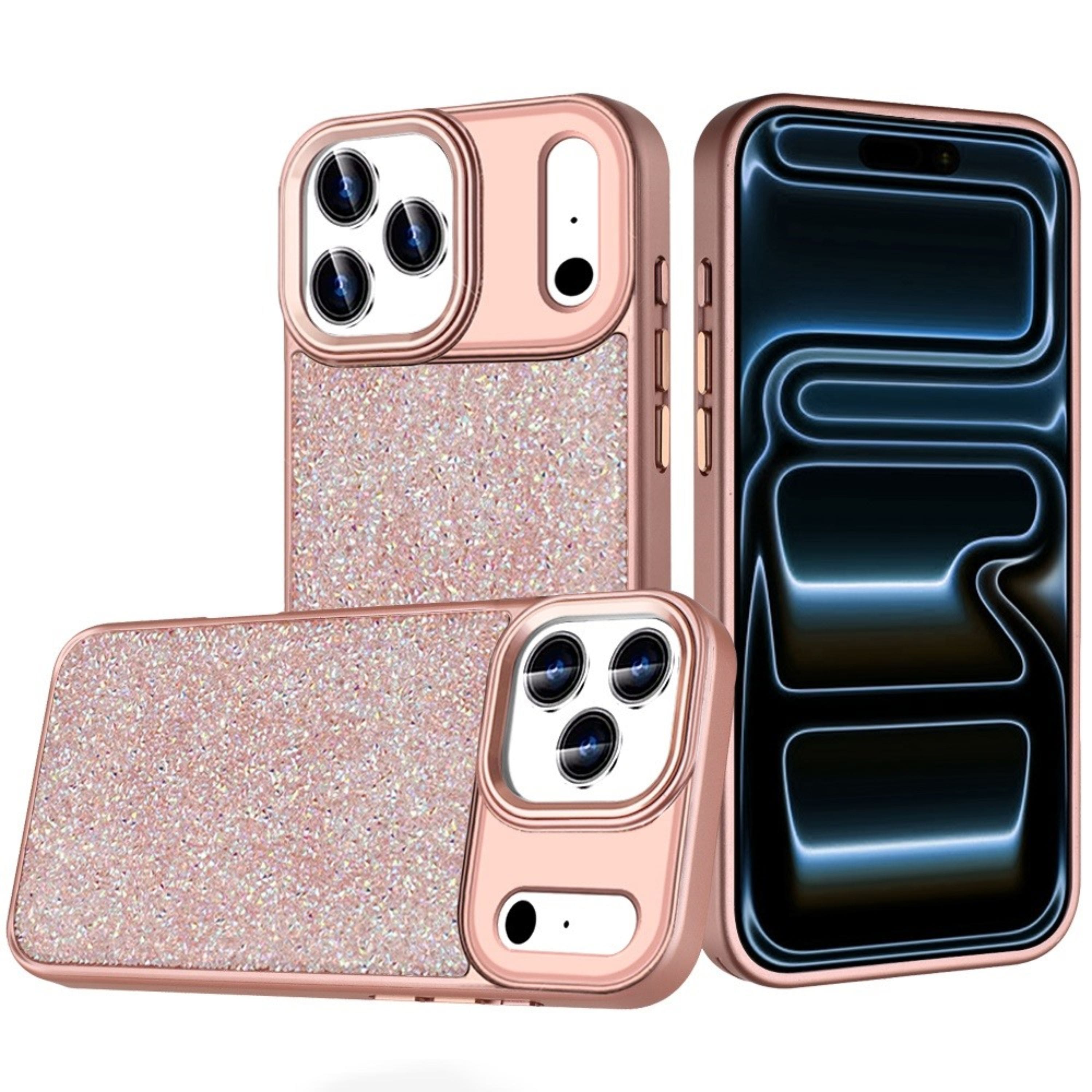 Kitcheniva - Full Crystal Bling Metallic Buttons Phone Case With Tempered Glass For iPhone 17 Pro - Rose Gold price history on PriceWatchPro