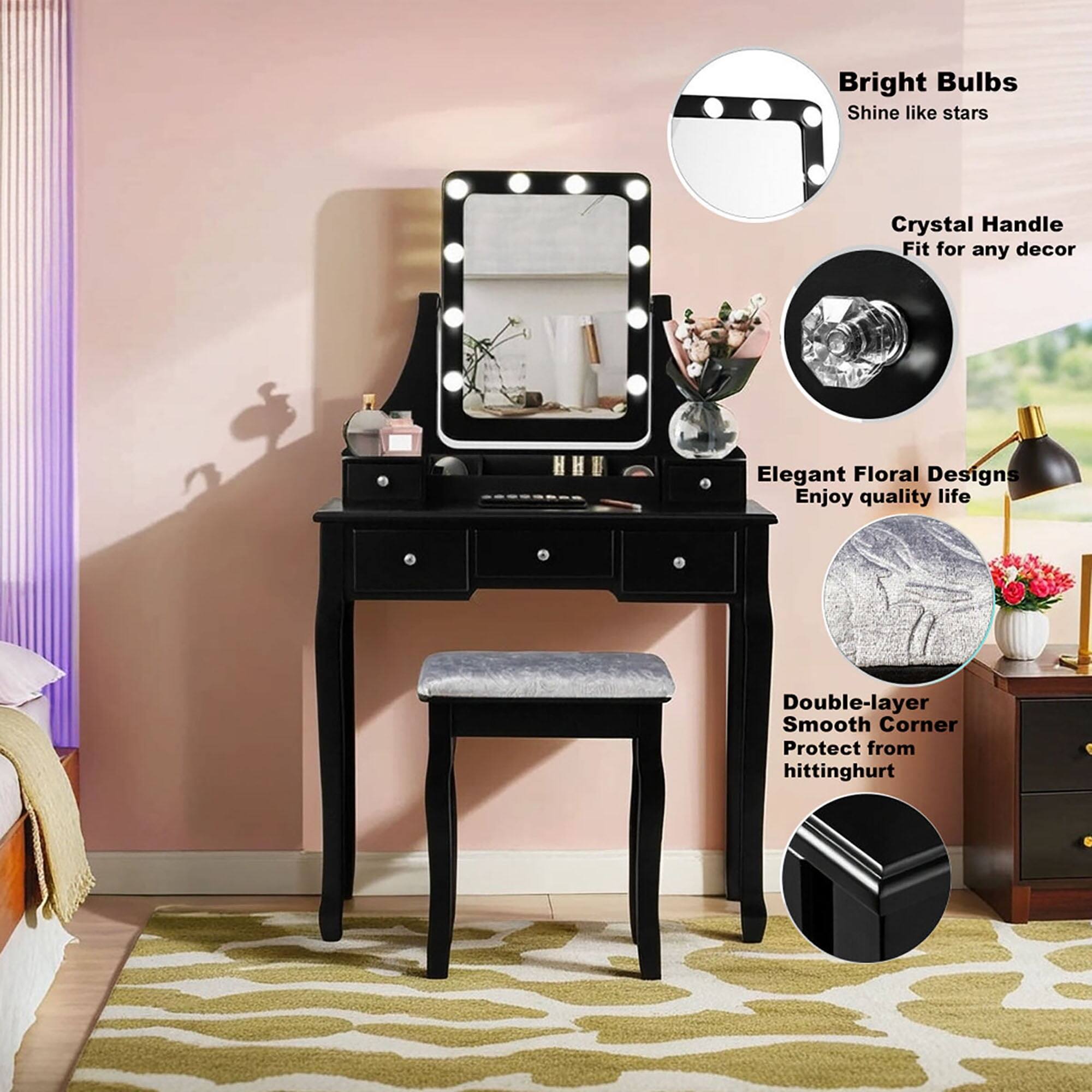 Bright Bulbs  
Shine like stars  

Crystal Handle  
Fit for any decor  

Elegant Floral Designs  
Enjoy quality life  

Double-layer  
Smooth Corner  
Protect from hitting hurt