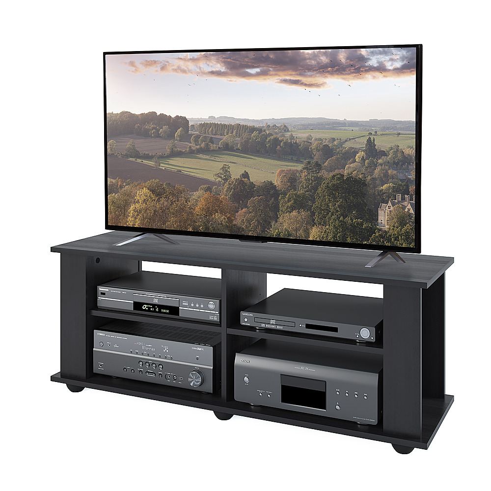 Left View: Walker Edison - Open Storage Fireplace TV Stand for Most TVs Up to 85" - White Oak