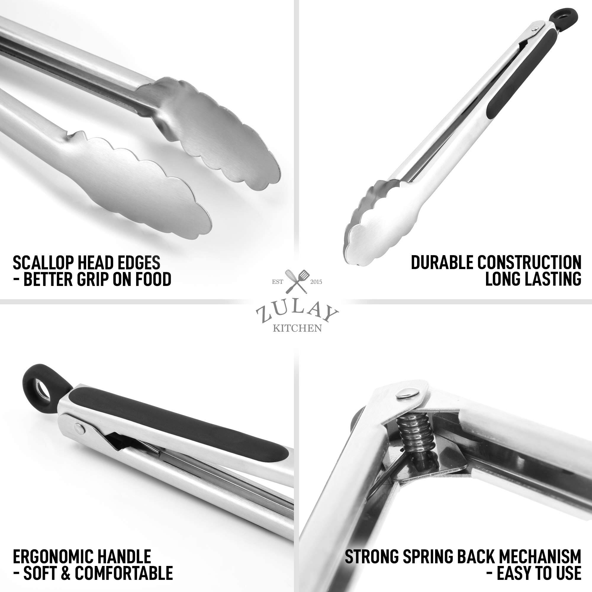 SCALLOP HEAD EDGES - BETTER GRIP ON FOOD  
DURABLE CONSTRUCTION LONG LASTING  
ERGONOMIC HANDLE - SOFT & COMFORTABLE  
STRONG SPRING BACK MECHANISM - EASY TO USE