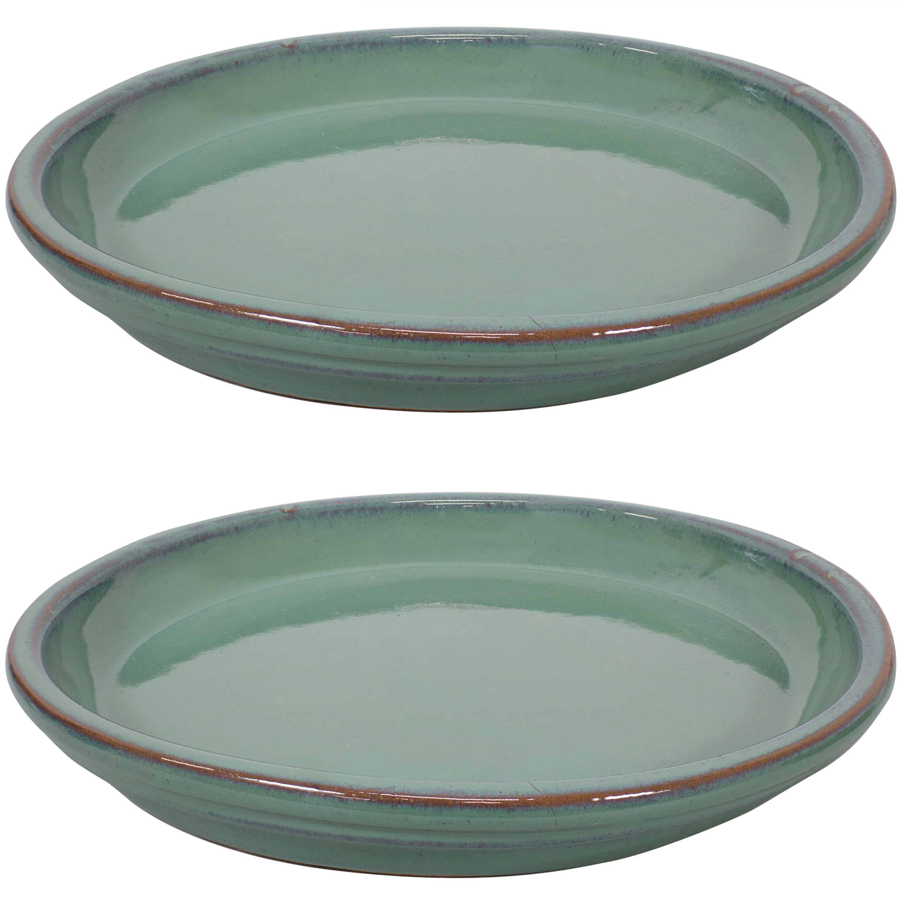 Sunnydaze - 12 in Glazed Ceramic Flower Pot/Plant Saucer - Set of 2 - Seafoam price history on PriceWatchPro