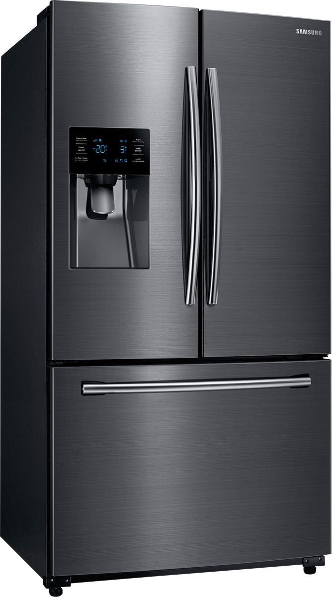 Angle View: Samsung - 24.6 Cu. Ft. French Door Fingerprint Resistant Refrigerator - Black Stainless Steel